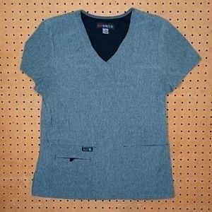 Kathy Peterson Koi womens heathered gray Basics vneck scrub top M EUC